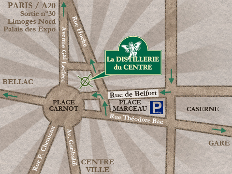 Carte représentant l'adresse de la distillerie de Limoges